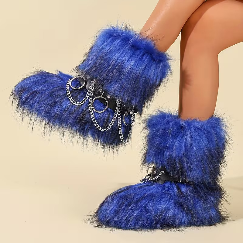 Winter chain-link long-haired snow boots