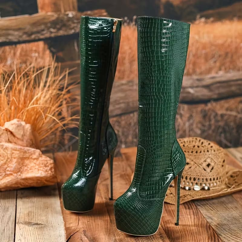Comfortable Crocodile-Patterned Boots
