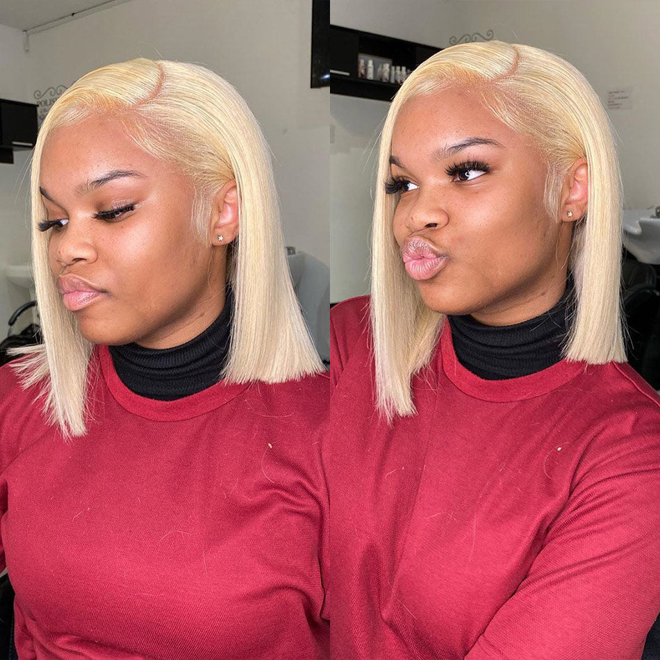613 Blonde Straight Hair 13x4 13x6 Lace Bob Wig 150% Density
