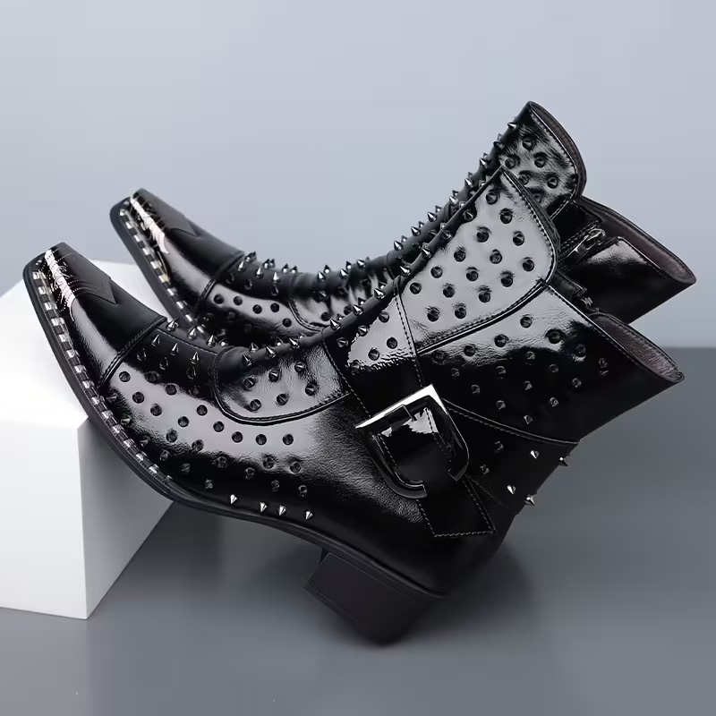 Punk-style pointed ankle boots