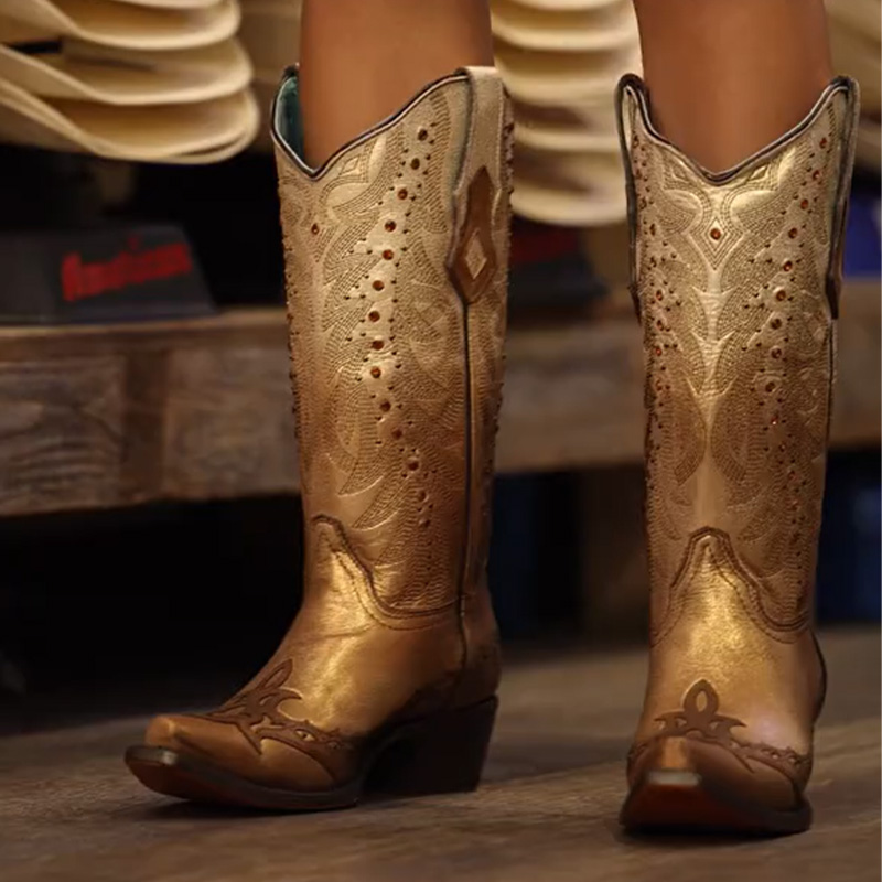 Glossy Carved Cowboy Boots