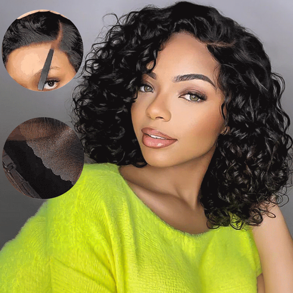 Pull & Go Drawstring Bouncy Water Wave Pre-Cut 6×5 Lace Glueless Short Bob Wig Bleached Knots