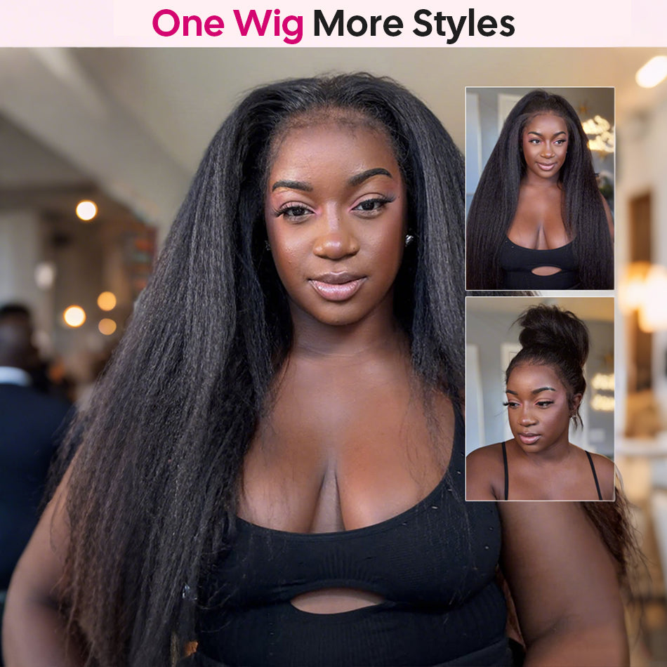 Yaki Straight 3 IN 1 Half Wig Glueless Install Natural Hairline Adjustable Drawstring Beginner Friendly