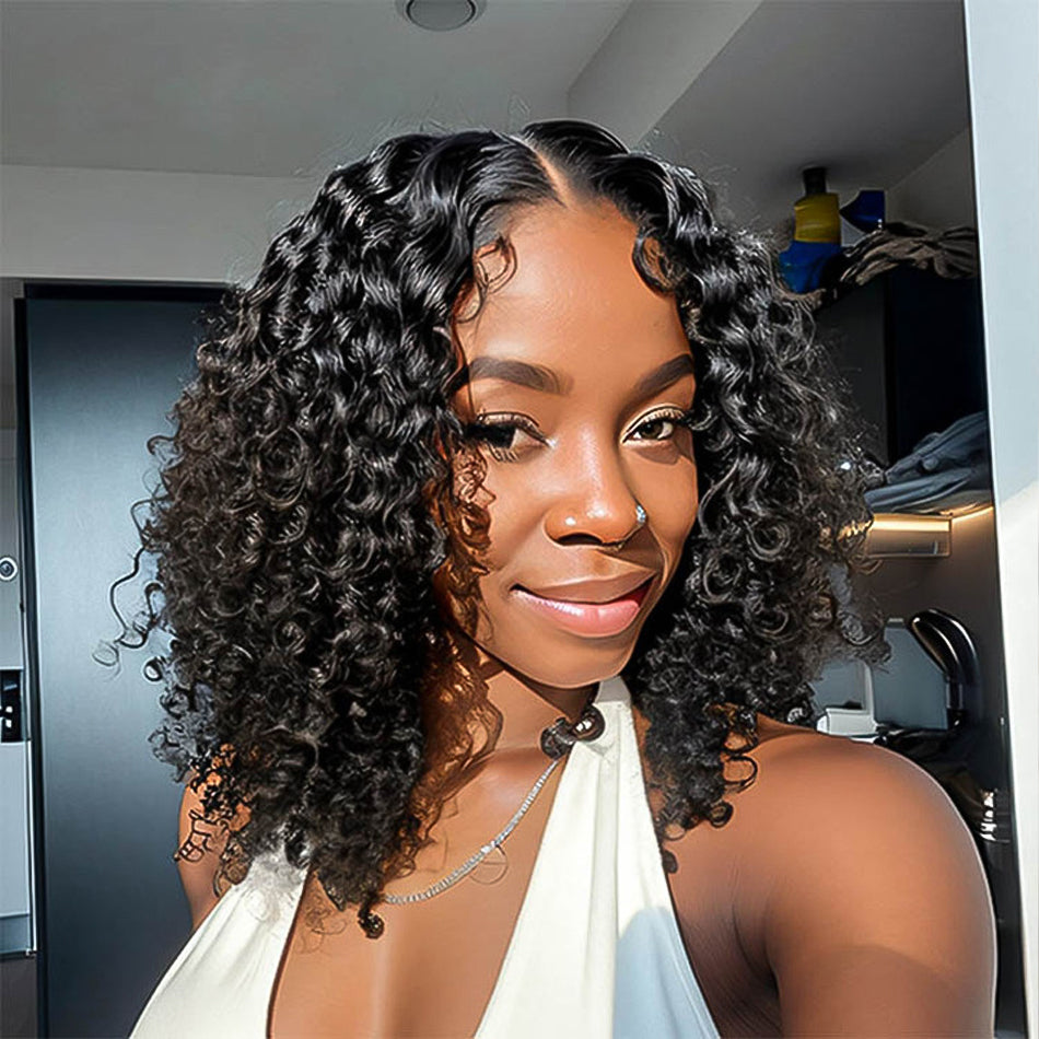 Pull & Go Drawstring Bouncy Water Wave Pre-Cut 6×5 Lace Glueless Short Bob Wig Bleached Knots