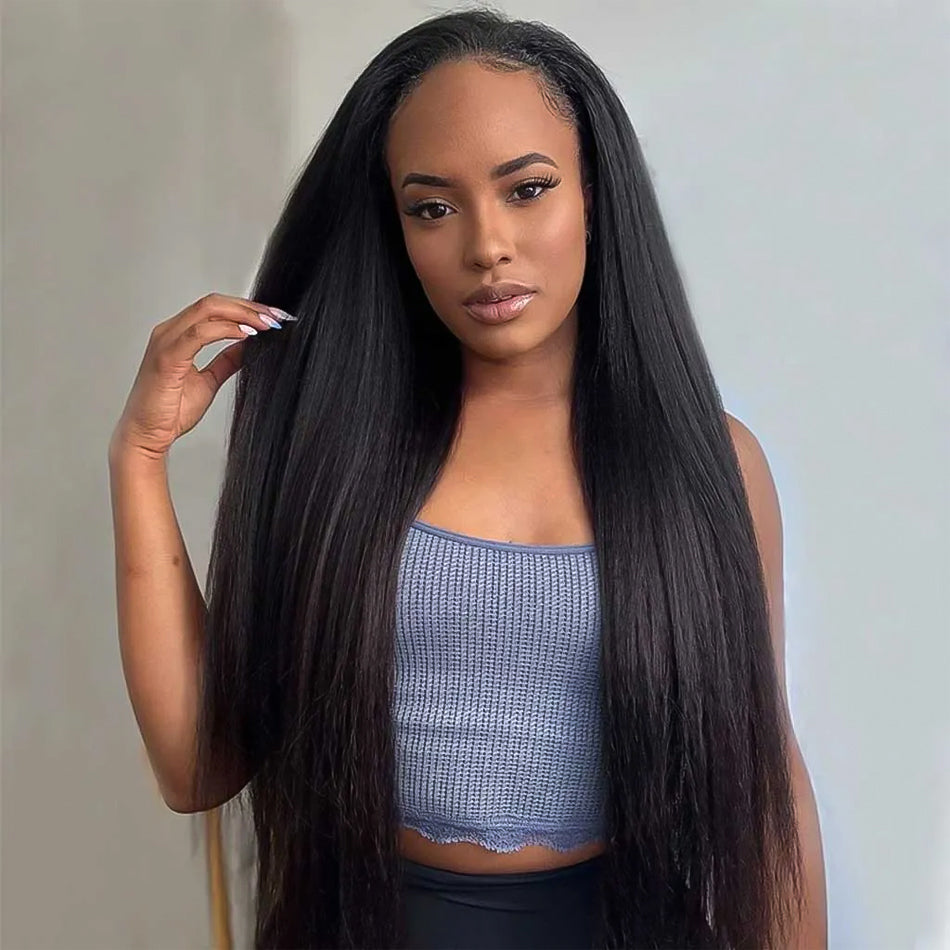 Yaki Straight 3 IN 1 Half Wig Glueless Install Natural Hairline Adjustable Drawstring Beginner Friendly