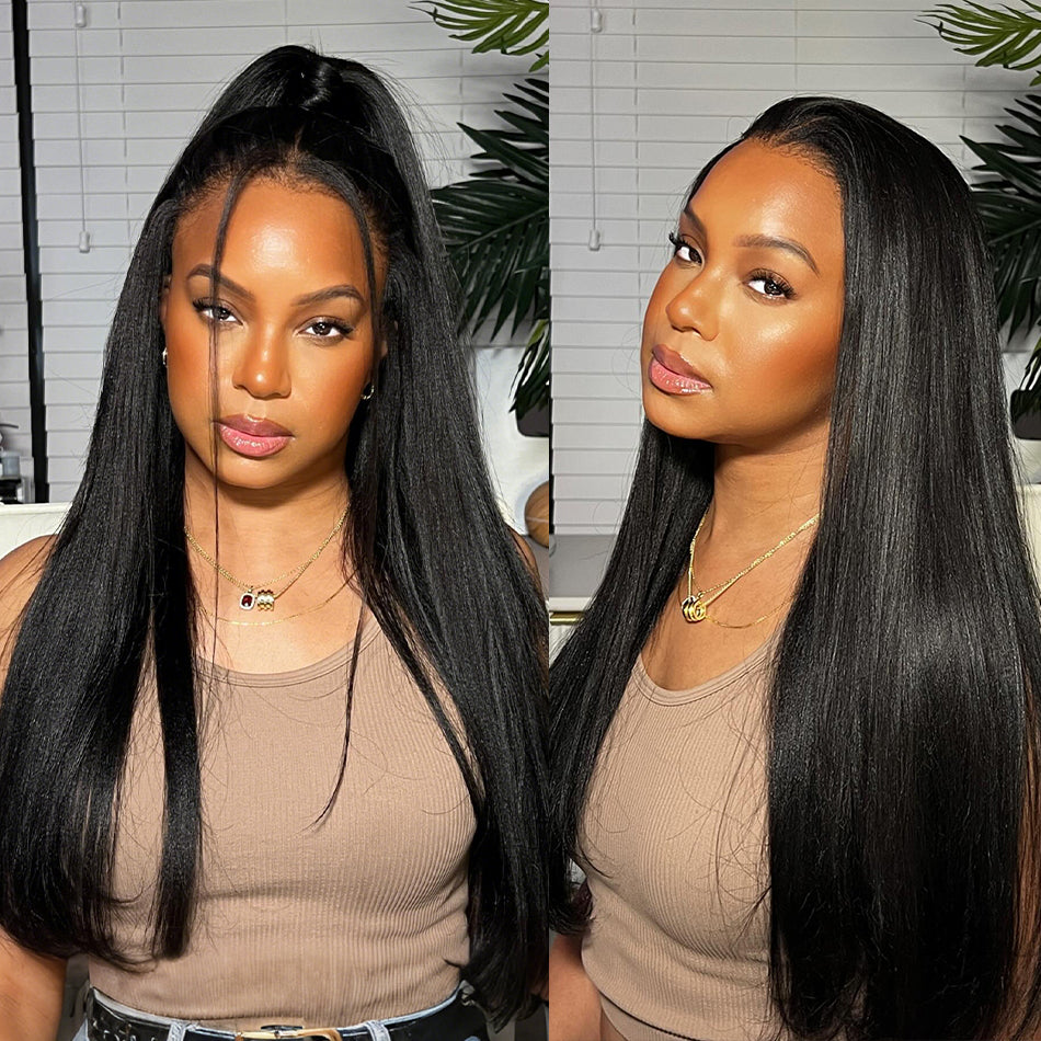 Yaki Straight 3 IN 1 Half Wig Glueless Install Natural Hairline Adjustable Drawstring Beginner Friendly