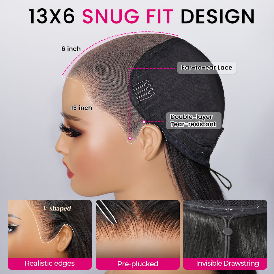 Pull & Go Drawstring Glueless Wig Water Wave 6x5 13x6 HD lace Pre-everything Human Hair Wig