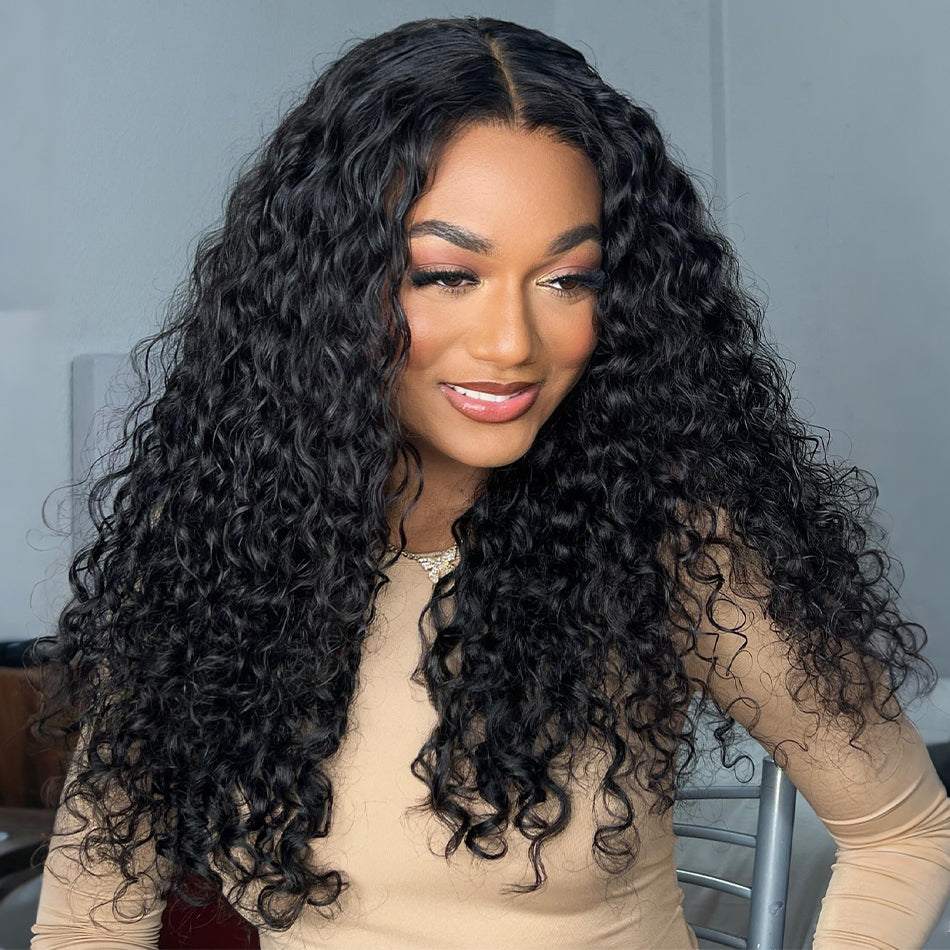 Water Wave 13x6 Parting Max Full Frontal Pull Go Drawstring Glueless HD Lace Wig Pre Bleached Knots