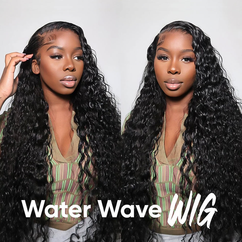 Water Wave 13x6 Parting Max Full Frontal Pull Go Drawstring Glueless HD Lace Wig Pre Bleached Knots