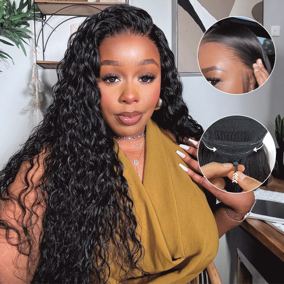 Water Wave 13x6 Parting Max Full Frontal Pull Go Drawstring Glueless HD Lace Wig Pre Bleached Knots