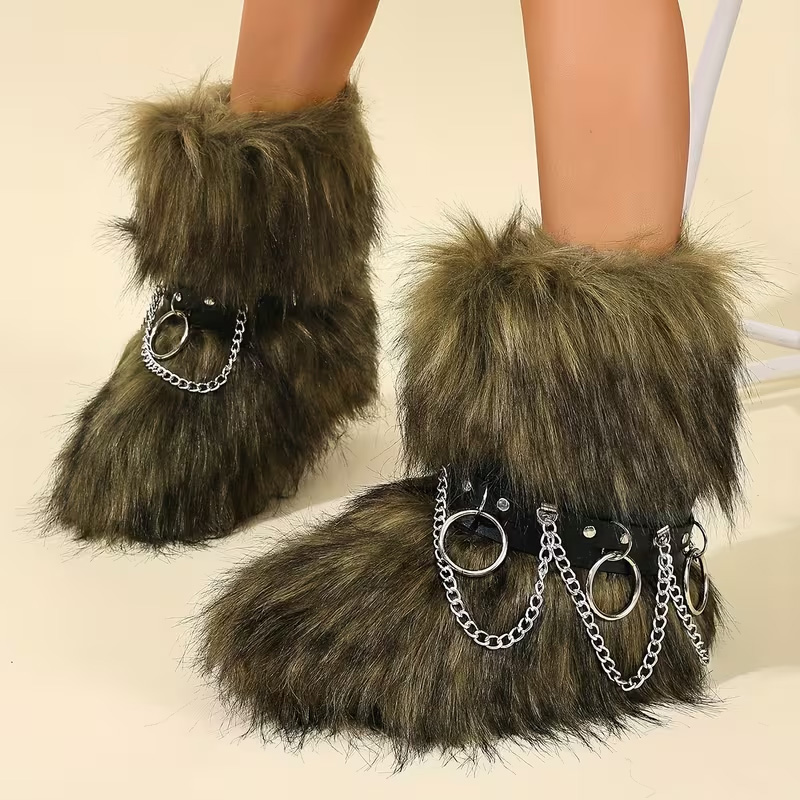 Winter chain-link long-haired snow boots