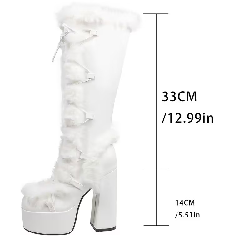 Platform high-heeled fur mid-calf boots