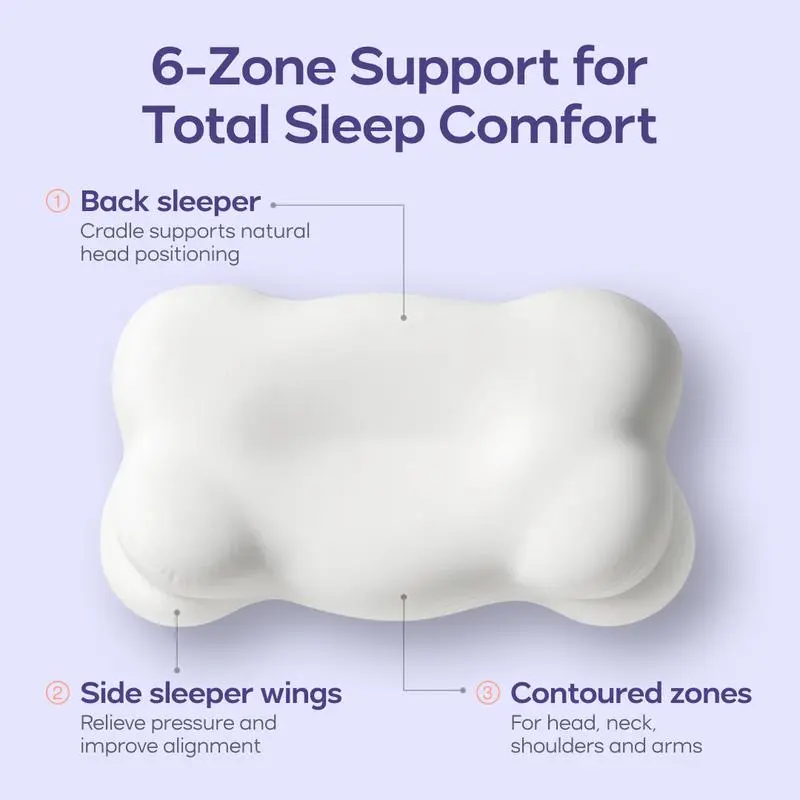Ergonomic cervical pillow with dual-height design, winner of the 2025 Best Pillow Award.