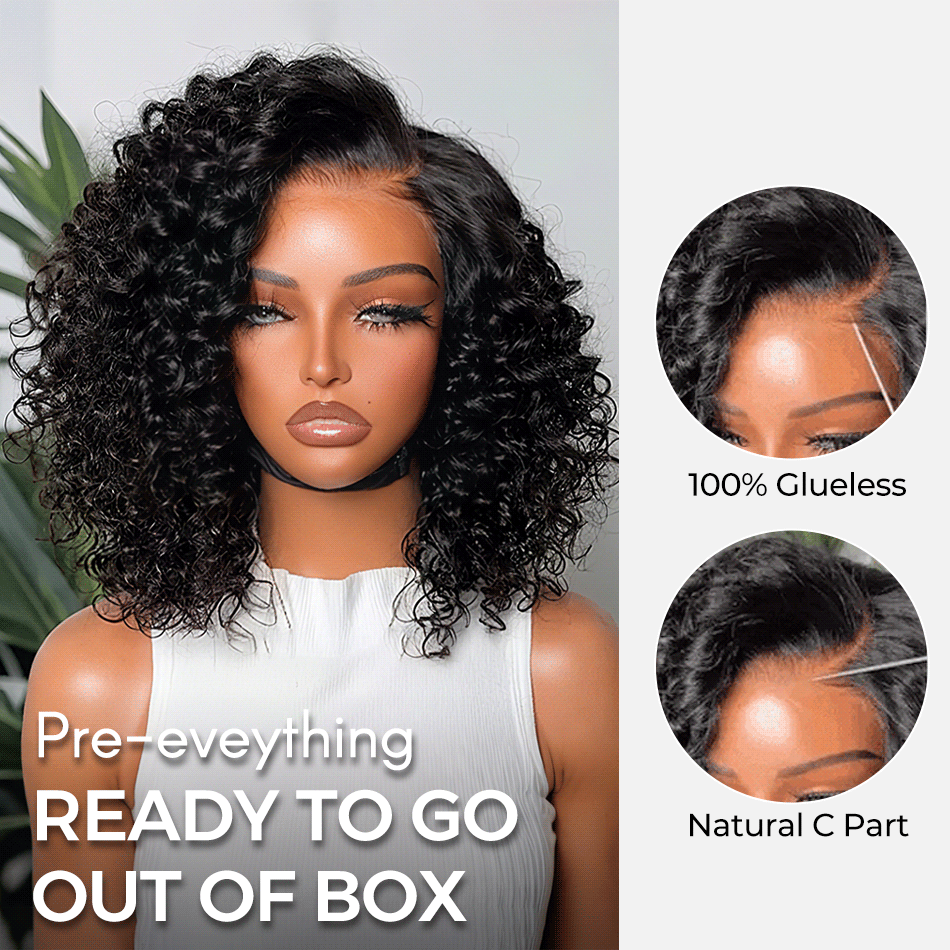 Natural C-Part Bouncy Deep Short Cut Wig Pull Go Glueless Scalp Vibe Pre Everything