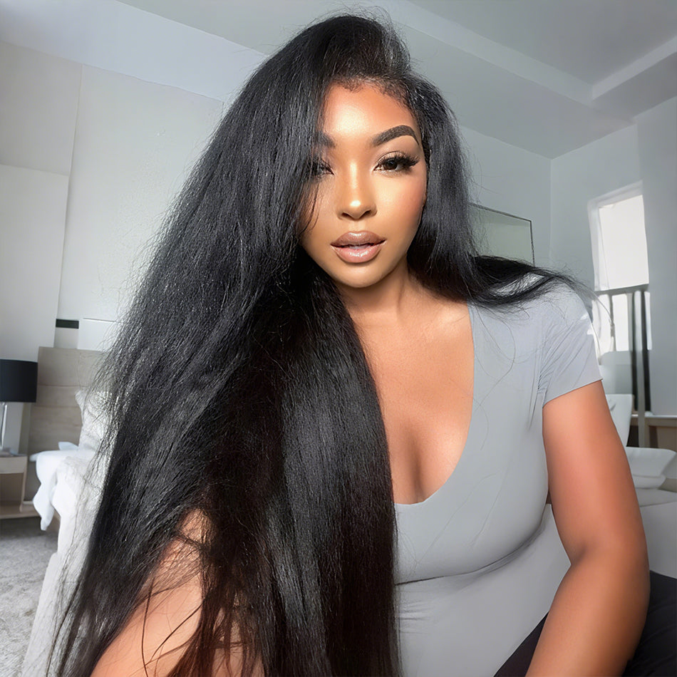 Yaki Straight 3 IN 1 Half Wig Glueless Install Natural Hairline Adjustable Drawstring Beginner Friendly