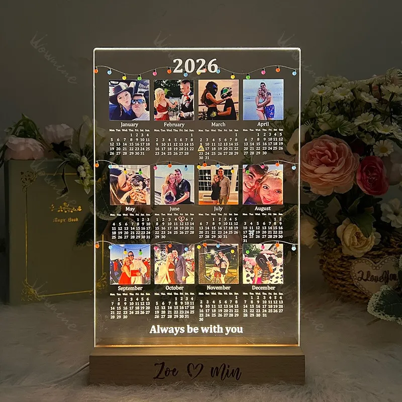 Custom 2026 Calendar LED Light Box with Photo