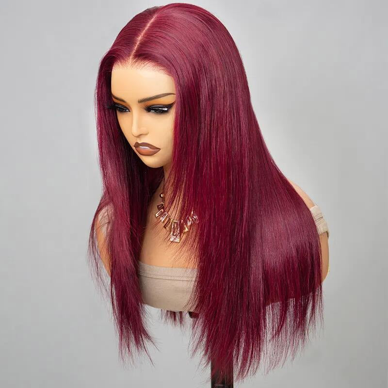 Glueless Layered Cut Wig 99j Burgundy Straight Pre Cut 6x5 HD Lace Wear Go Wig