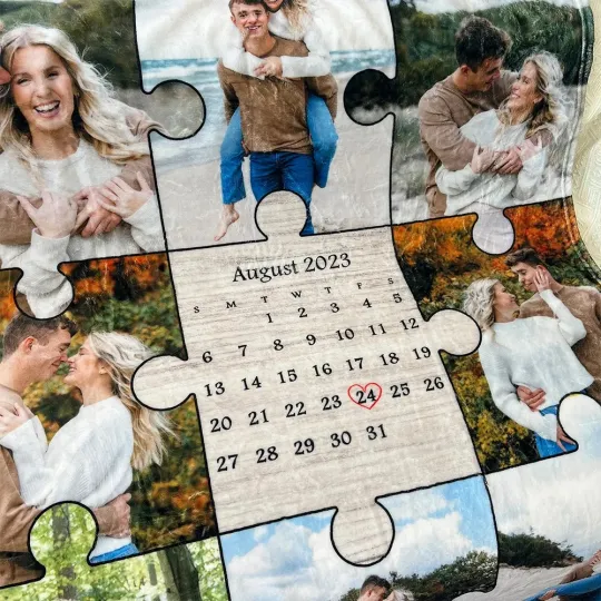 The Day I Found My Missing Piece Custom Couple Photos Blanket🧩