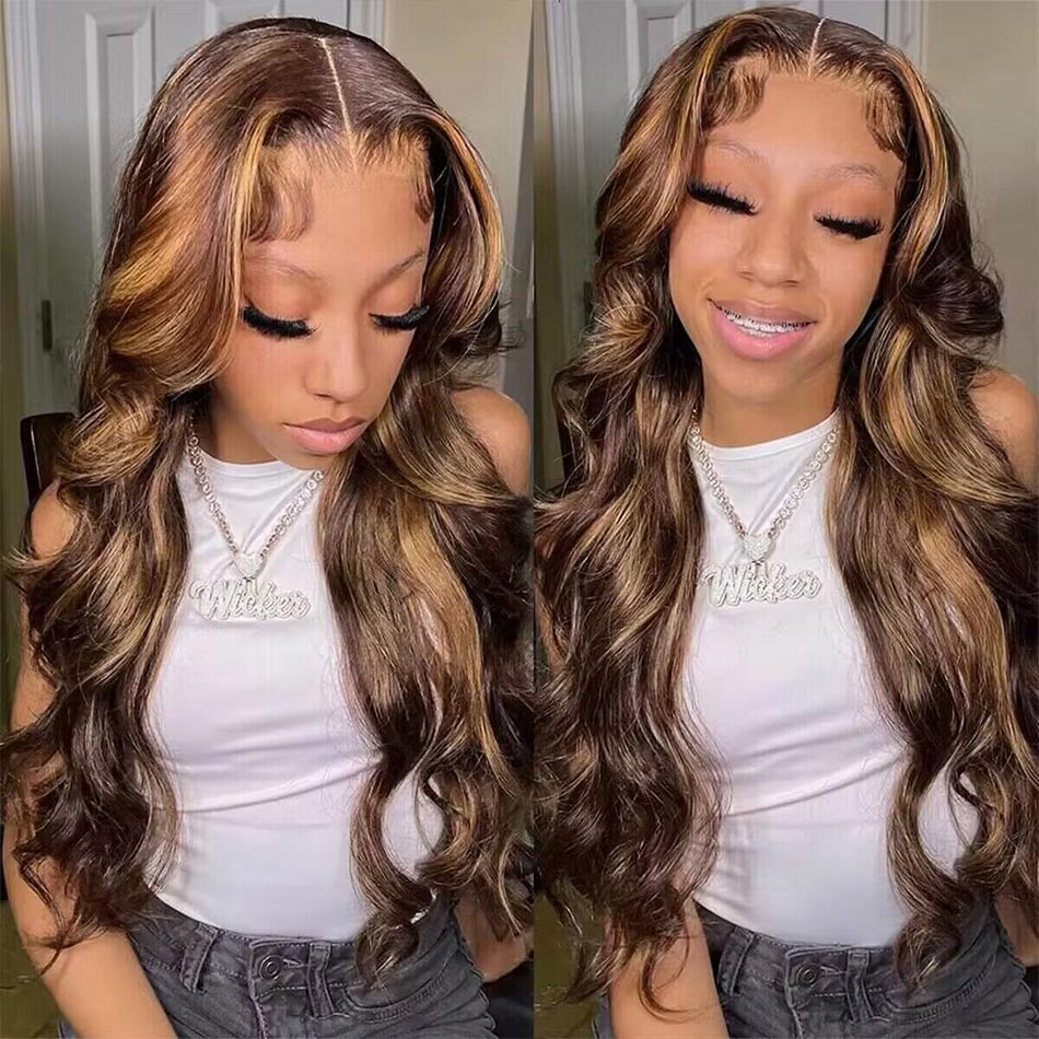 Airy Cap | Honey Blonde Highlight Pre Cut 7x5 HD Lace Glueless Wig Straight & Body Wave