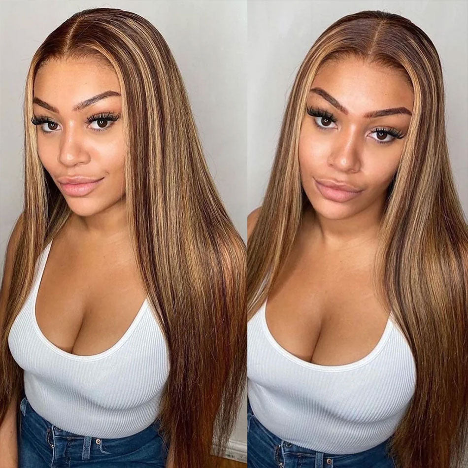 Airy Cap | Honey Blonde Highlight Pre Cut 7x5 HD Lace Glueless Wig Straight & Body Wave