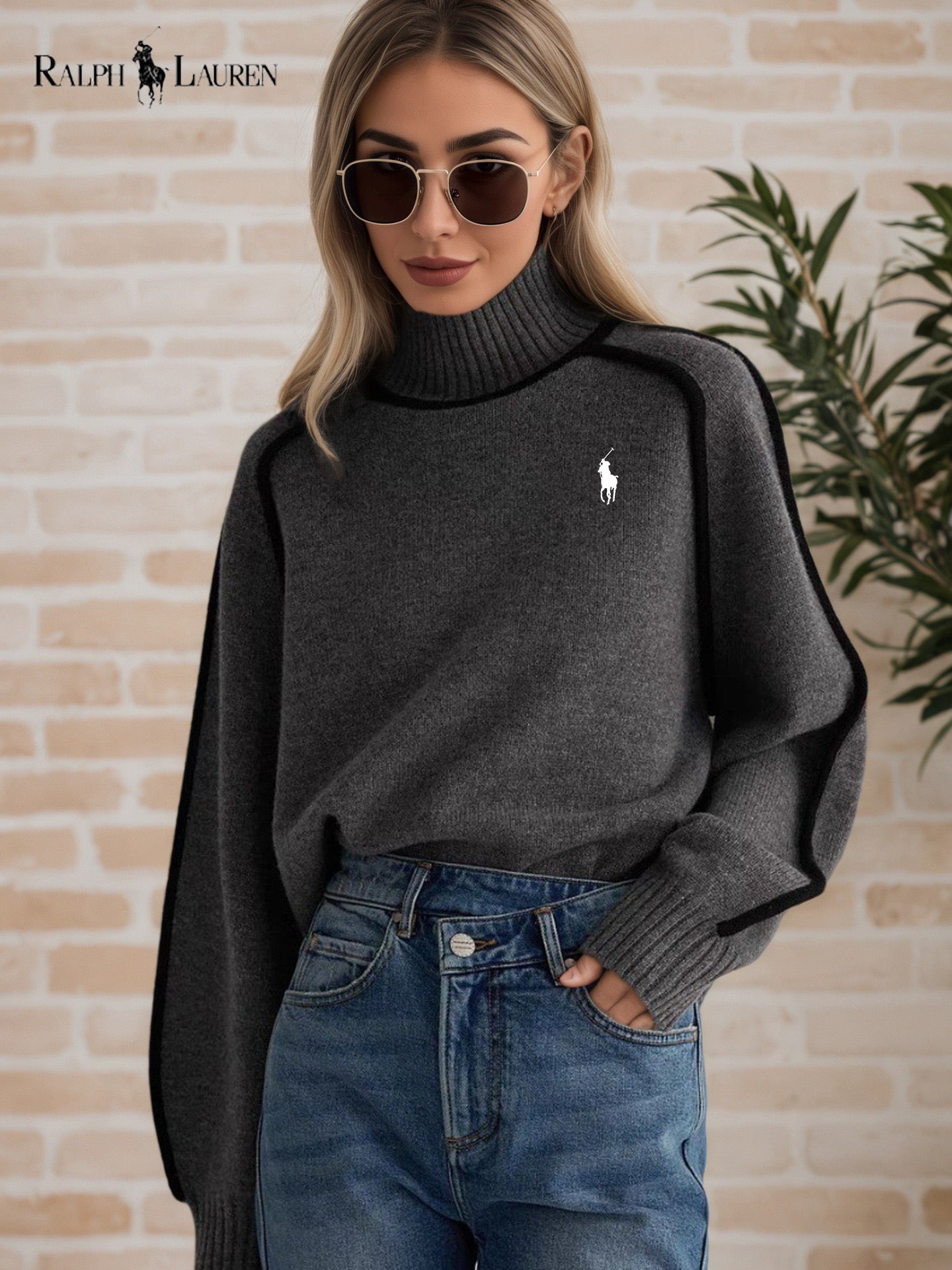 Elegant Contrasting Knit Turtleneck Sweater || Clearance Sale