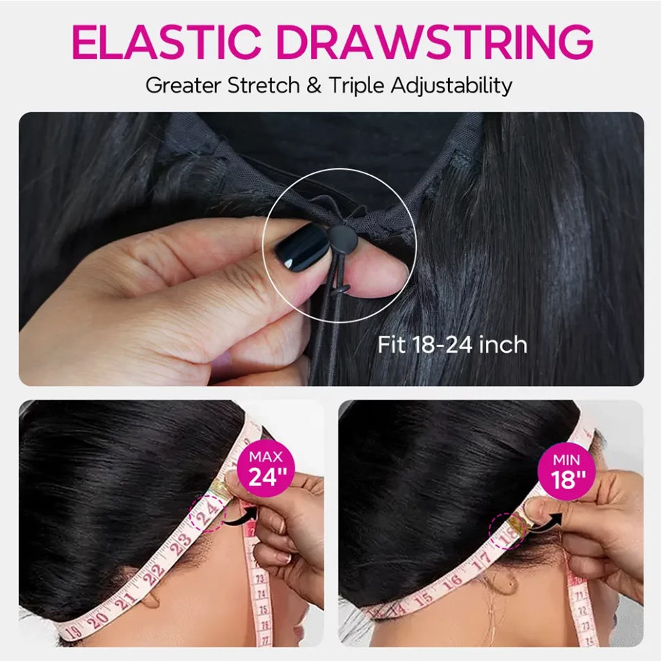 Water Wave 13x6 Parting Max Full Frontal Pull Go Drawstring Glueless HD Lace Wig Pre Bleached Knots