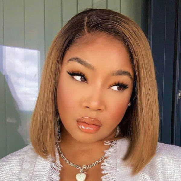 Side Part Honey Blonde Bob Human Hair Lace Front Wigs