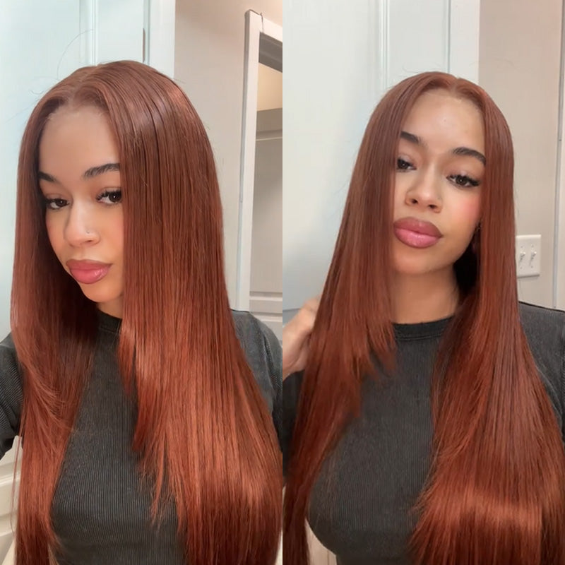 Copper Brown Straight/Body Wave 6x5 9x6 HD Lace Flexi-Fit Glueless Wig Pre Bleached Knots