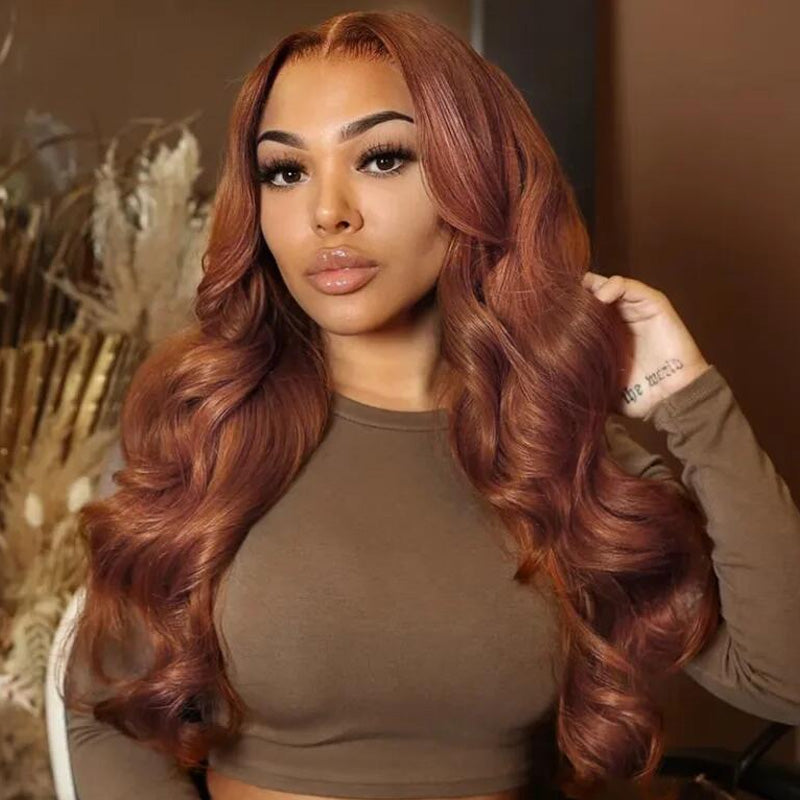 Copper Brown Straight/Body Wave 6x5 9x6 HD Lace Flexi-Fit Glueless Wig Pre Bleached Knots