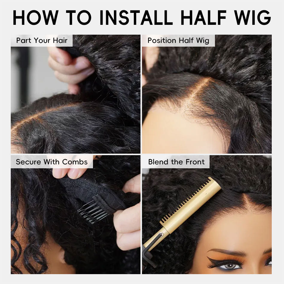 Yaki Straight 3 IN 1 Half Wig Glueless Install Natural Hairline Adjustable Drawstring Beginner Friendly