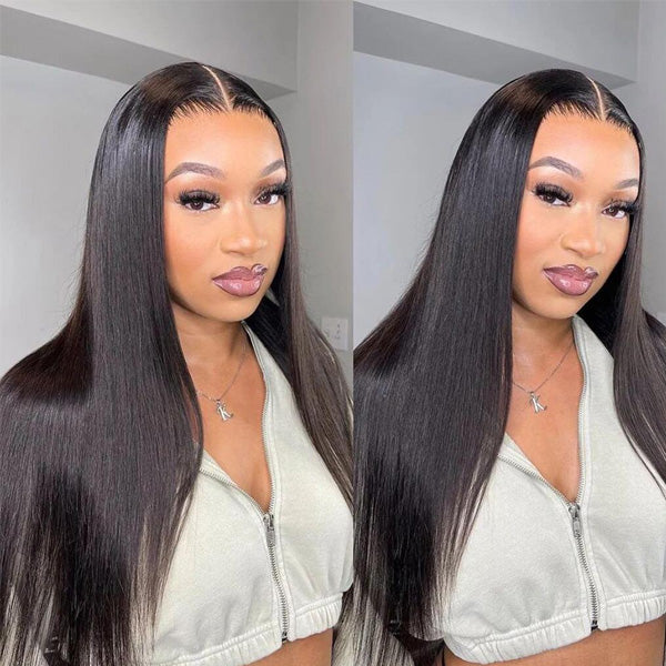 Flexi-Fit Straight Human Hair Glueless Wig Pre Cut 6x5 9x6 HD Lace Wig Pre Bleached