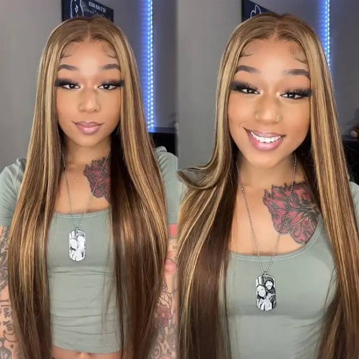 Airy Cap | Honey Blonde Highlight Pre Cut 7x5 HD Lace Glueless Wig Straight & Body Wave