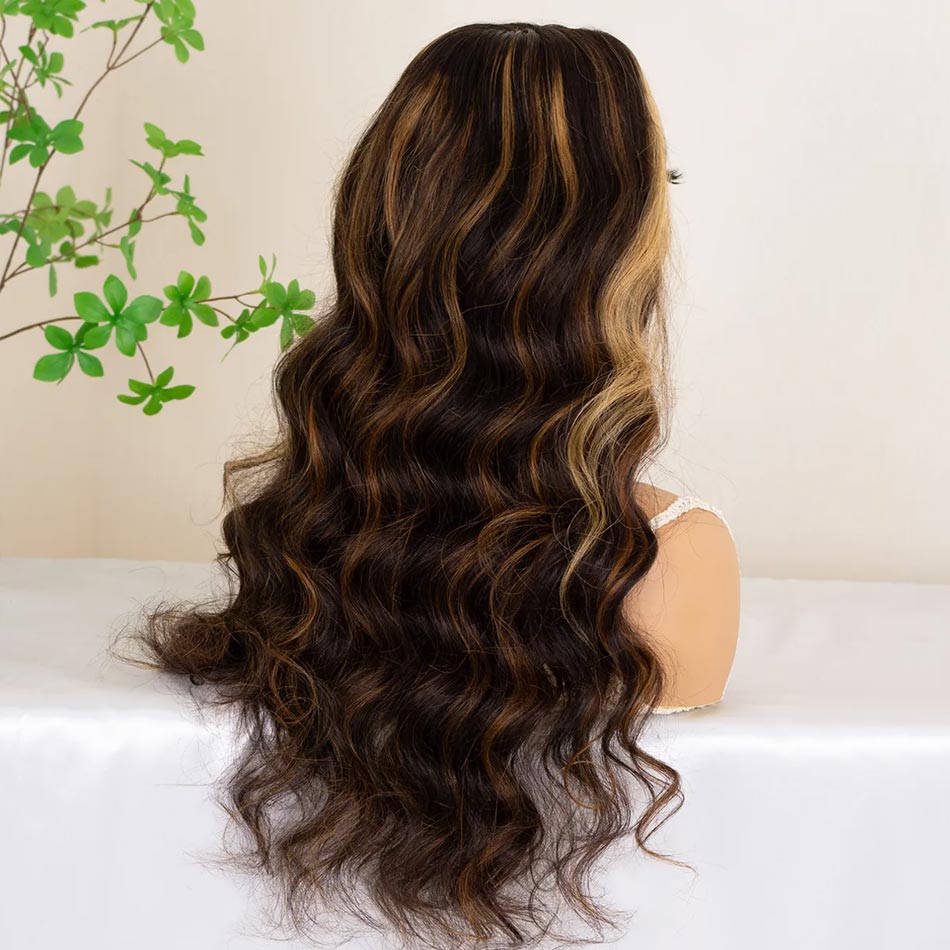 Highlight Brown With Honey Blonde Skunk Stripe Glueless Wig Pre Cut 6x5 HD Lace Pre Bleached Knots