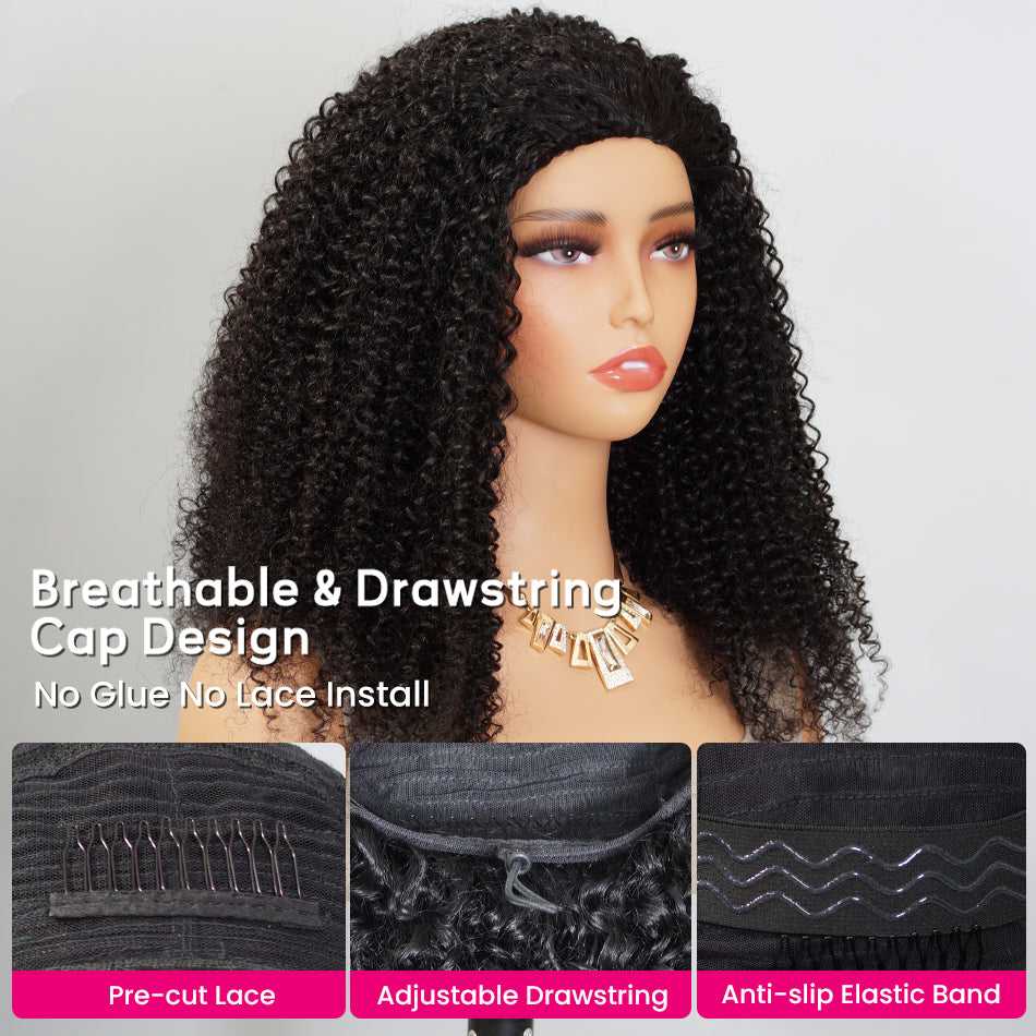 Yaki Straight 3 IN 1 Half Wig Glueless Install Natural Hairline Adjustable Drawstring Beginner Friendly