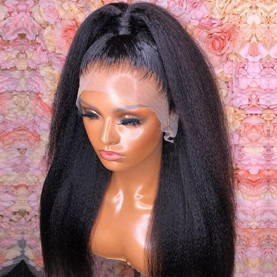 New Invisi-Drawstring Kinky Straight 360 Lace Frontal Glueless Wigs