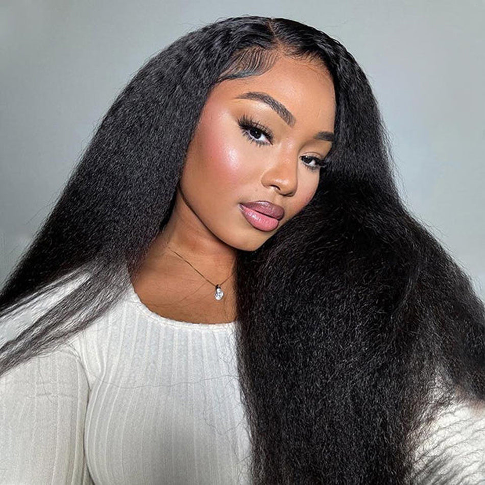 New Invisi-Drawstring Kinky Straight 360 Lace Frontal Glueless Wigs