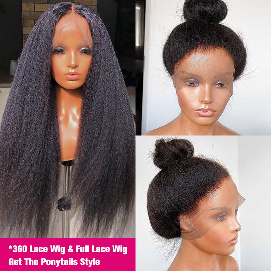 New Invisi-Drawstring Kinky Straight 360 Lace Frontal Glueless Wigs