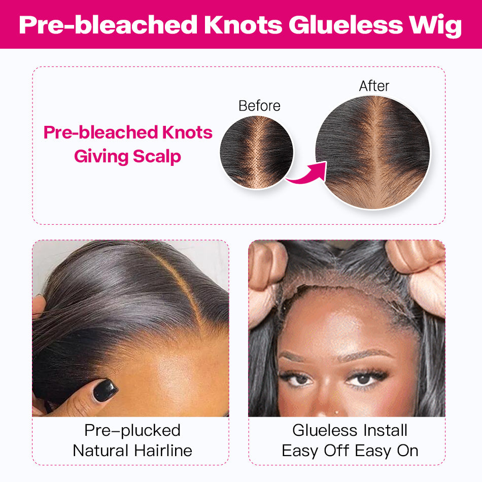 Pre-bleached Knots Straight Hair Pre Cut 6x5 HD Lace Wear Go Glueless Wig