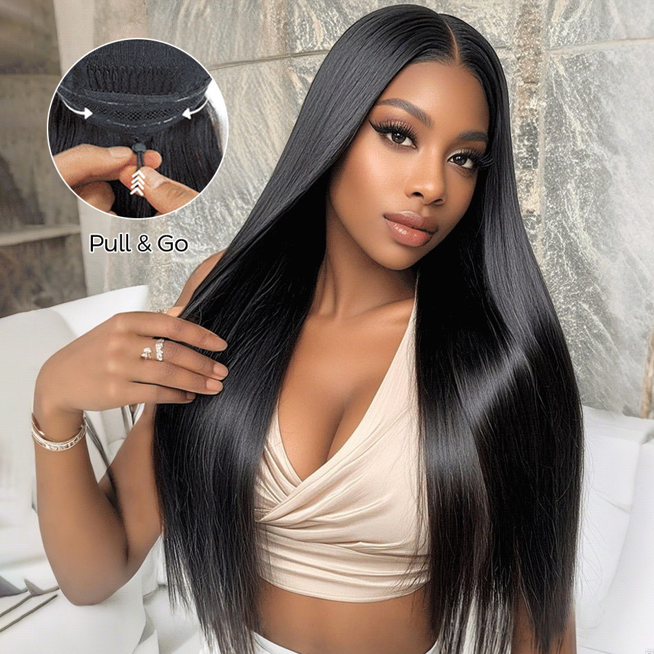Straight Hair Pull Go Drawstring Glueless Wig 6x5 13x6 HD Lace Pre-everything Human Hair Wigs