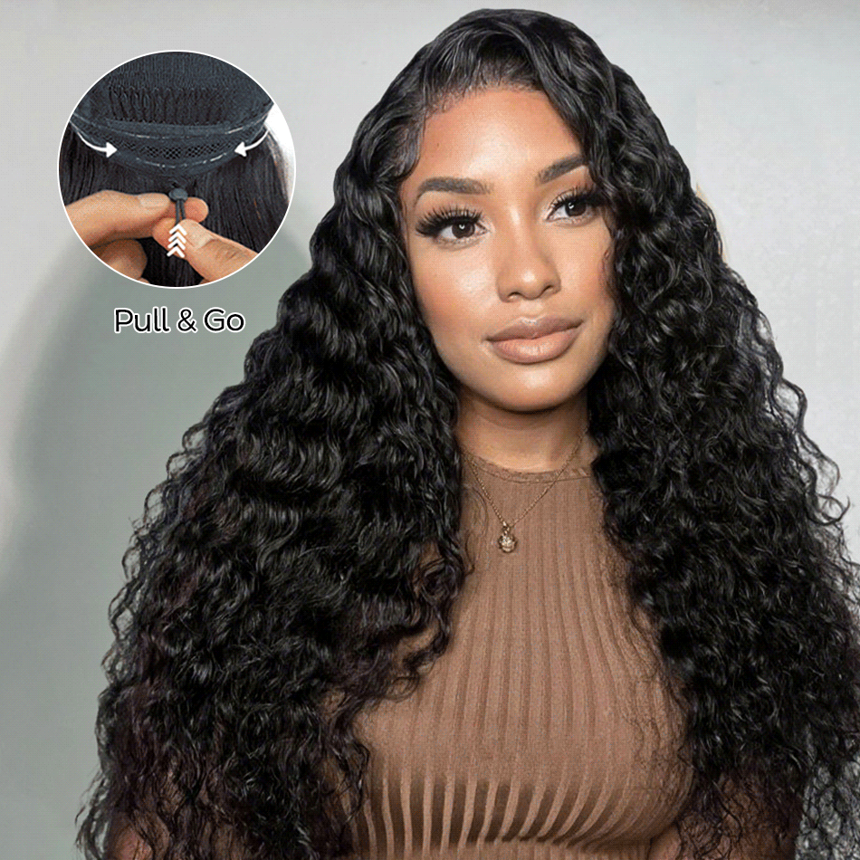 Pull & Go Drawstring Glueless Wig Water Wave 6x5 13x6 HD lace Pre-everything Human Hair Wig