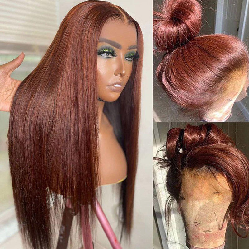Reddish Brown Straight Hair 6x5 13x4 Glueless HD Lace Full Frontal Wigs