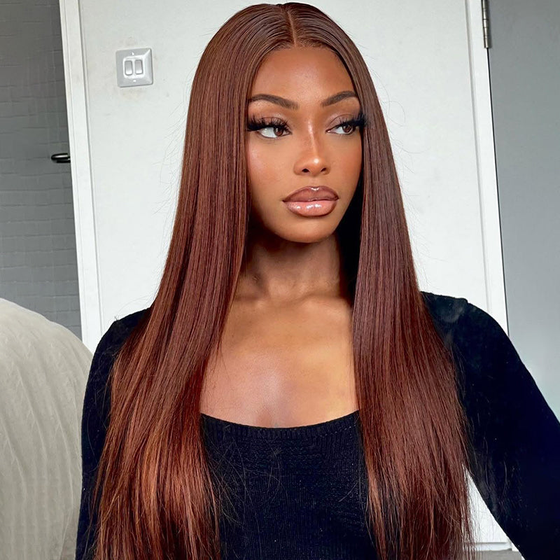 Reddish Brown Straight Hair 6x5 13x4 Glueless HD Lace Full Frontal Wigs