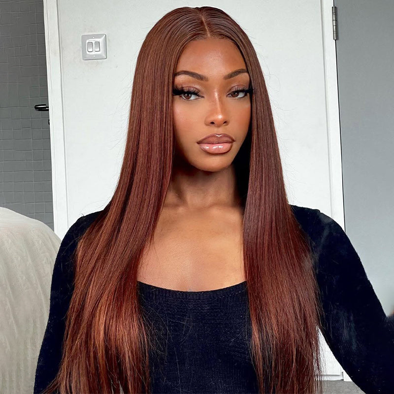 Reddish Brown Straight Hair 6x5 13x4 Glueless HD Lace Full Frontal Wigs