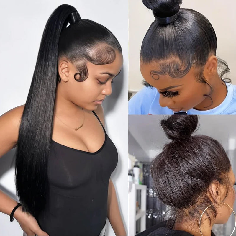 Invisible-Drawstring 360 Lace Wig Human Hair Straight Glueless Wig Pre Bleached Knots