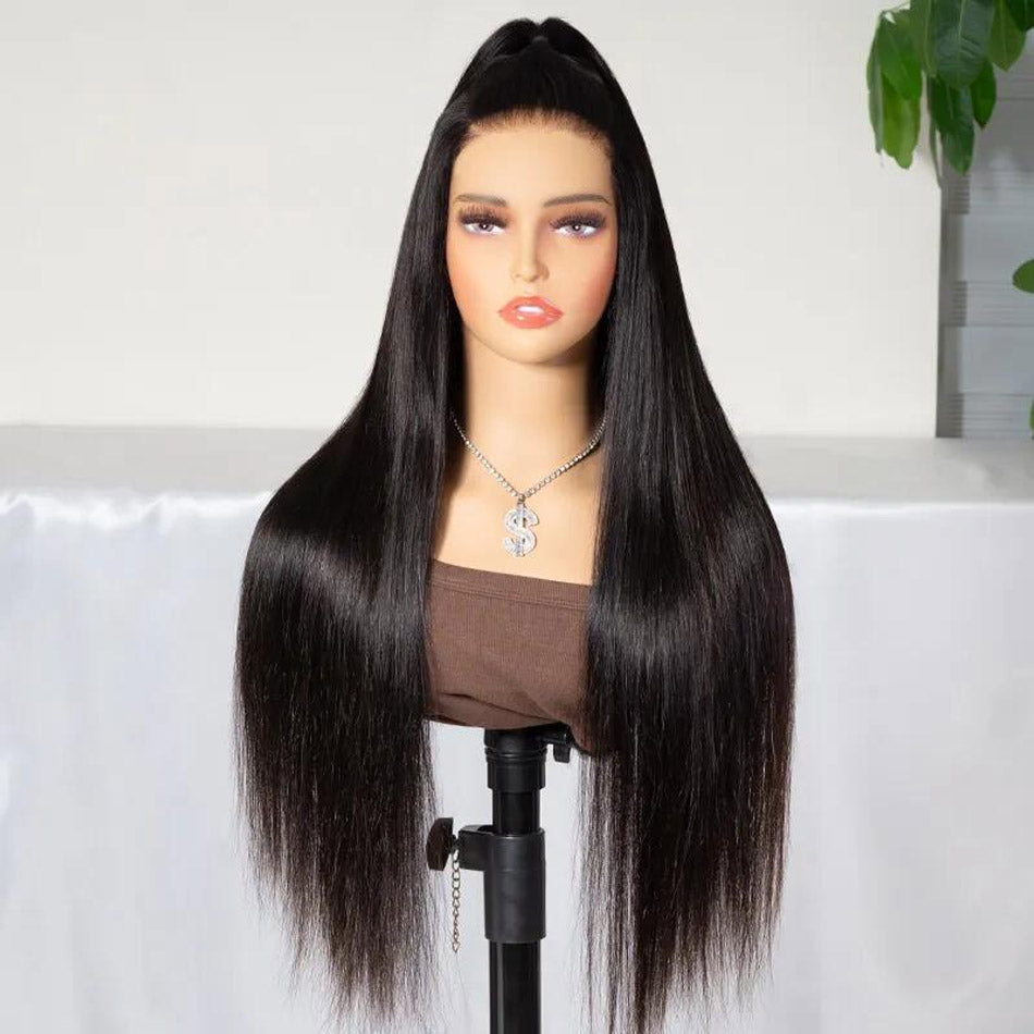 Invisible-Drawstring 360 Lace Wig Human Hair Straight Glueless Wig Pre Bleached Knots