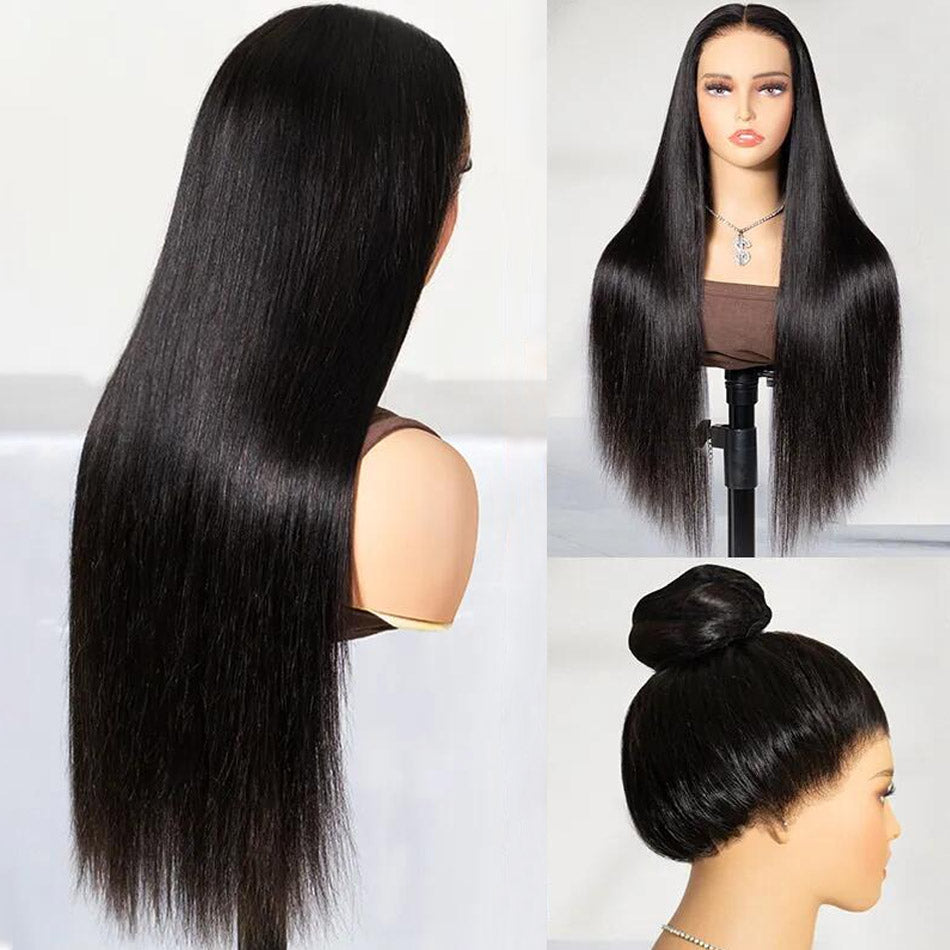 Invisible-Drawstring 360 Lace Wig Human Hair Straight Glueless Wig Pre Bleached Knots
