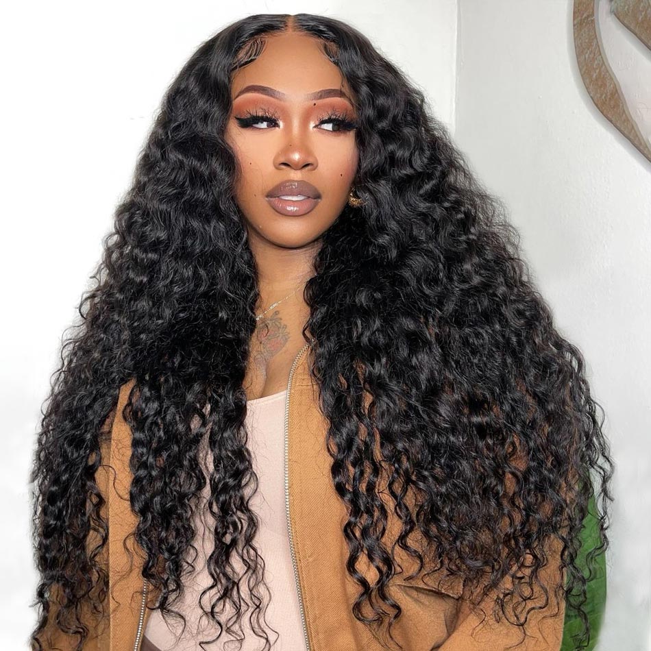 Water Wave 13x6 Parting Max Full Frontal Pull Go Drawstring Glueless HD Lace Wig Pre Bleached Knots