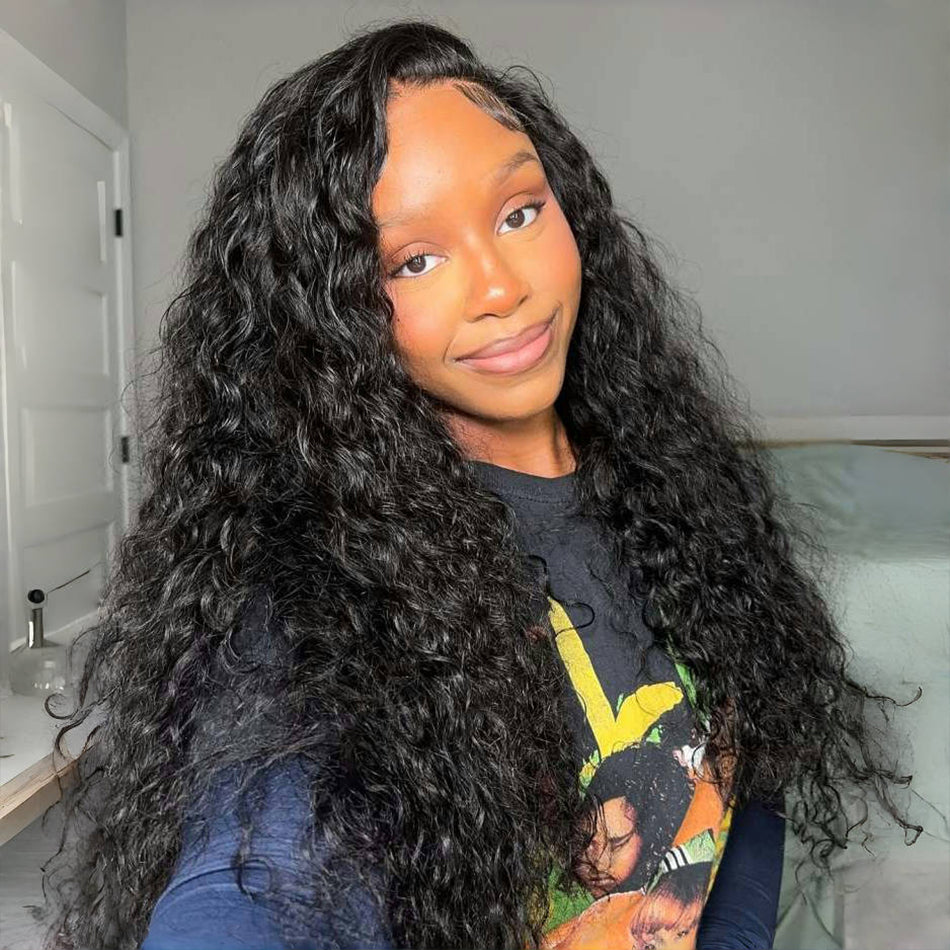 Water Wave 13x6 Parting Max Full Frontal Pull Go Drawstring Glueless HD Lace Wig Pre Bleached Knots