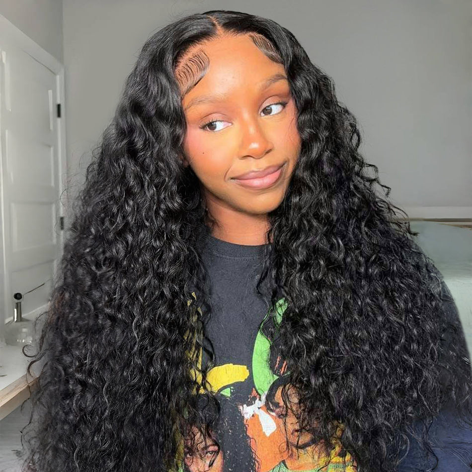 Water Wave 13x6 Parting Max Full Frontal Pull Go Drawstring Glueless HD Lace Wig Pre Bleached Knots