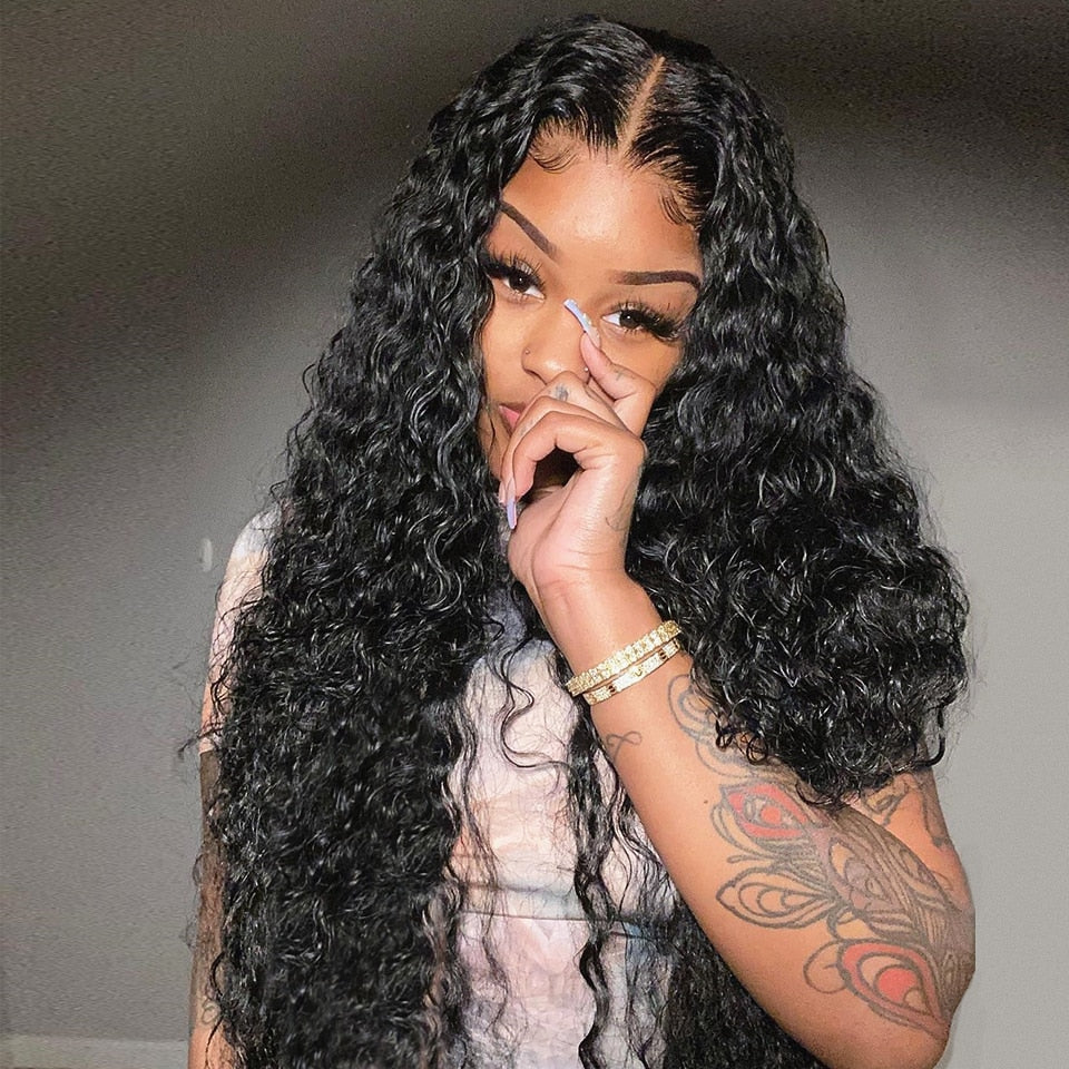 Water Wave 13x6 Parting Max Full Frontal Pull Go Drawstring Glueless HD Lace Wig Pre Bleached Knots